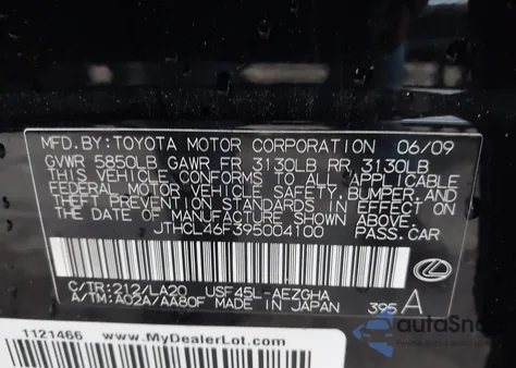 2009 Lexus Ls 460 z USA, uszkodzony, nr VIN JTHCL46F395004100